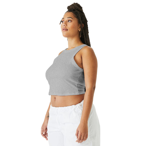 Women's Micro Rib Racer Tank Athletic Heather side Model